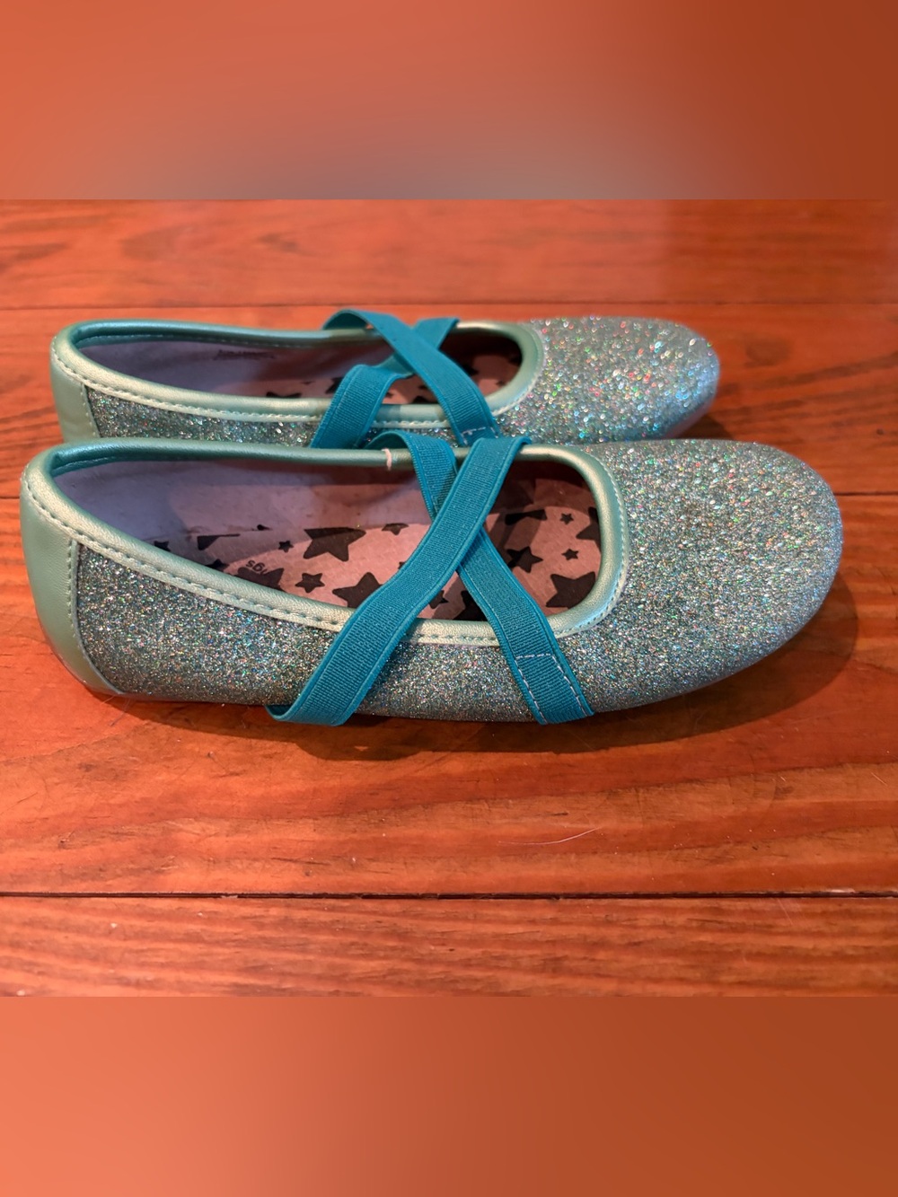 Livie & Luca Teal Glitter Ballet Flats with Cross Straps